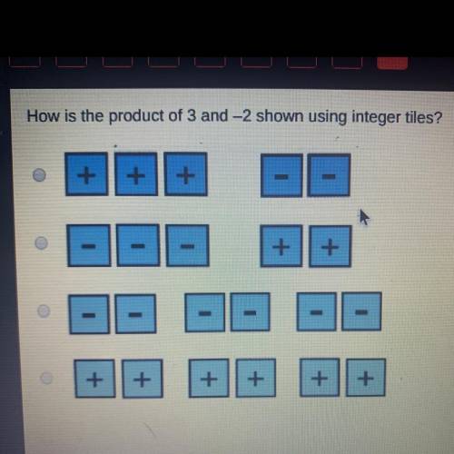 How is the product of 3 and -2 shown using integer tiles? :)