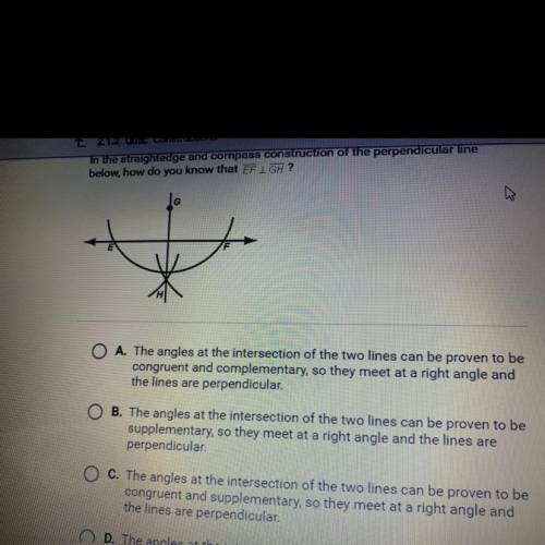In the straightedge and compass construction of the perpendicular line below how do you know that e