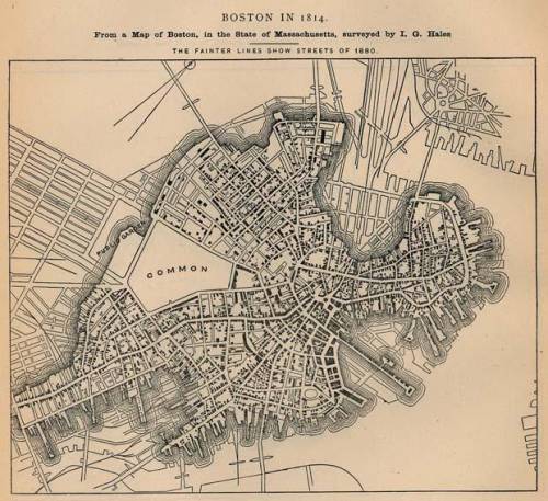Use the map of Boston to answer the following question: As population increased, the borders of Bos