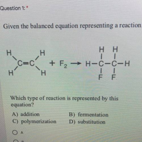 Given the balanced equation representing a reaction:

which type of reaction is represented by thi