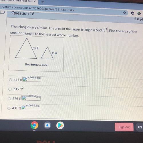 Find the area of the smaller triangle