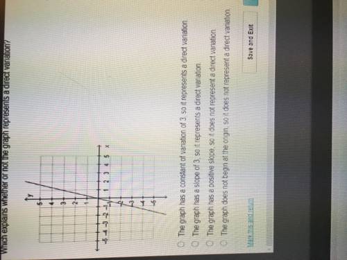 Which explains wether or not the graph represents a direct variation? LOOK AT THE PHOTO pls pls pls