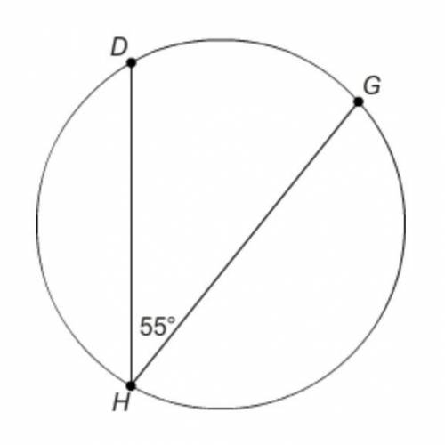 What is the measure of DG⏜? Enter your answer in the box. ° Circle with inscribed angle A B C. Angl