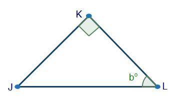 (05.01 MC) In triangle JKL, tan(b°) = three fourths and cos(b°) =four fifths. If triangle JKL is di