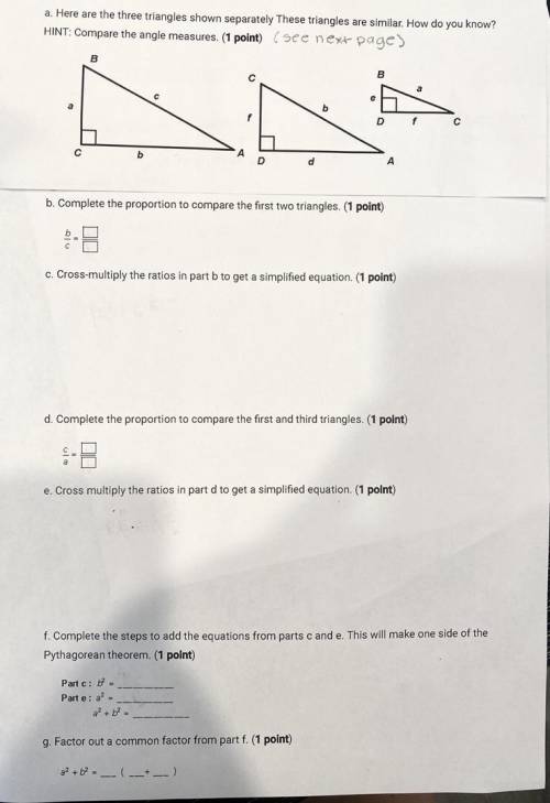 Please Help! Complete the proportions to compare to the triangles and then cross multiply the ratio