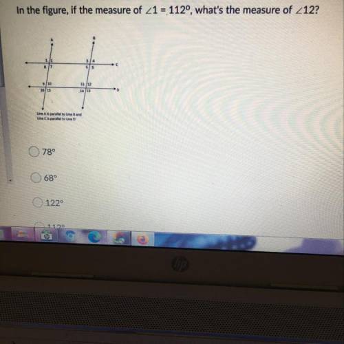 In the figure, if the measure of 21 = 112°, what's the measure of 212?