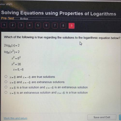 Which of the following is true regarding the solutions to the logarithmic equation below?