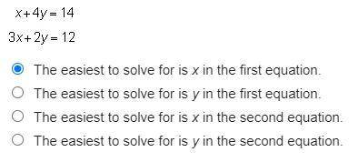 In the system of equations below, which variable would it be easiest to solve for?