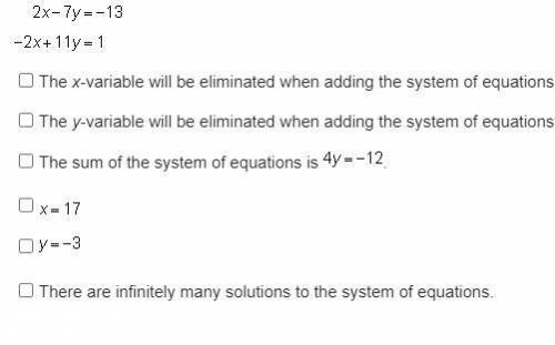 Which statements about this system of equations are true? Check all that apply