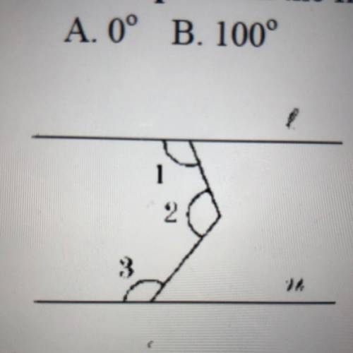 Example 9. In the figure l//n, 1 = 100°, and 2 = 120°. Find 3.

A. 0° B. 100° C. 120° D. 140° E. 1