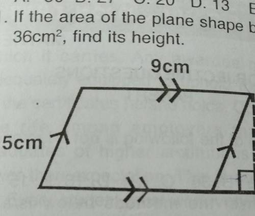 21. If the area of the plane shape below is36cm, find its height.