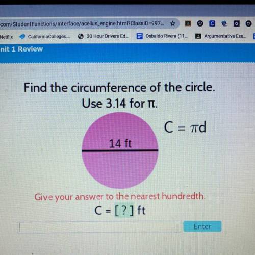 Find the circumference of the circle use 3.14 for rt