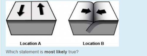 Please help!! Which statement is most likely true? Select one: a. Subduction occurs in both locatio
