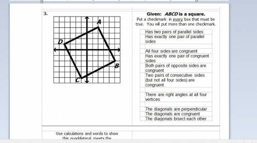 Given: ABCD is a square. Put a checkmark in every box that must be true. You will put more than one