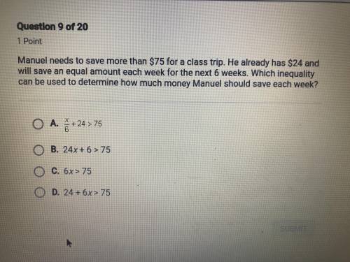 Manuel need to say more than $75 for a class trip. he already has $24 and will save an equal amount