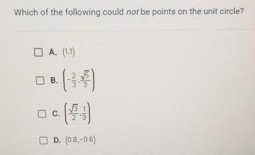 Which of the following could not be points on the unit circle?(view photo for options)