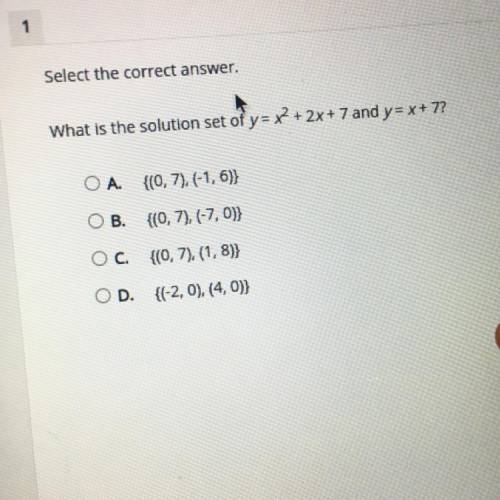 What is the solution set of y=xsquared + 2x+7 and y=x+7
