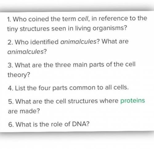 Question 1 to 6 Parts of cells , please help me