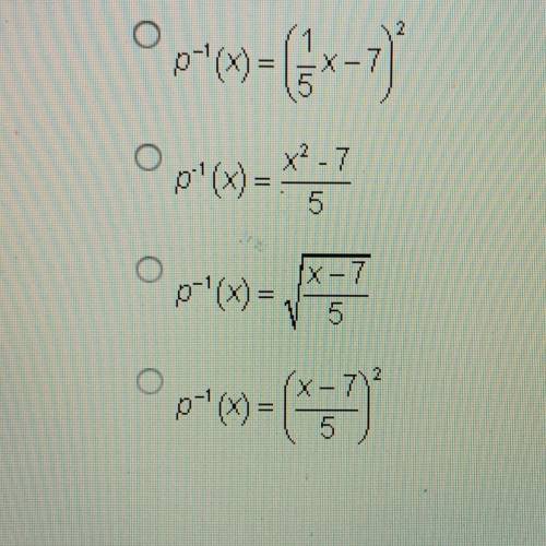 PLEASE HELP! 
Which of the following functions are the inverse of p(x)= √5x+7 ?