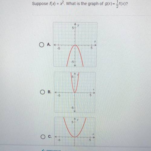 Suppose f(x) = x^2 . What is the graph of g(x)= 1/2 f(x) ?