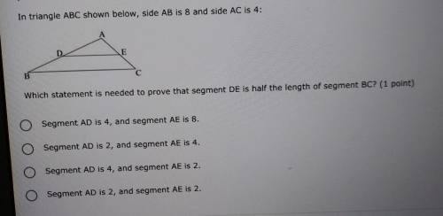 In a triangle ABC shown below, side AB is 8 and side AC is 4