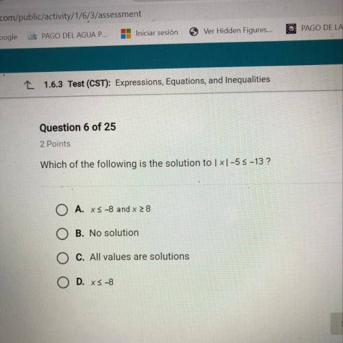Which of the following is the solution to |x|-5<_-13 ?