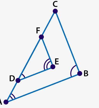 Name the similar triangles. ΔABC ~ ΔDEF ΔABC ~ ΔEDF ΔABC ~ ΔDFE ΔABC ~ ΔFED