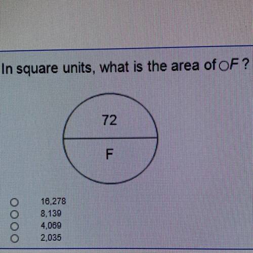 In square units, what is the area of circleF?