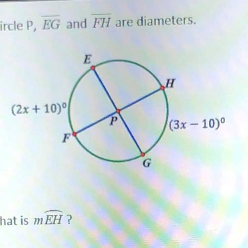 In circle P, EG and FH are diameters.
What is m EH?