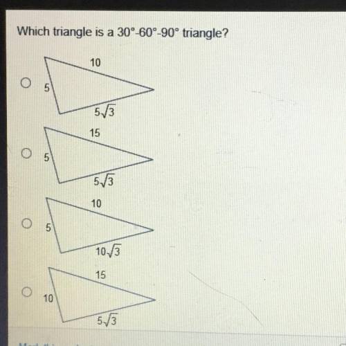 Which triangle is a 30°60°-90° triangle?

10
O
5/3
15
o
5/3
10
05
10./3
15
O
10
5/3
