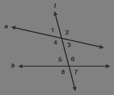 For the diagram shown, which angles are alternate interior angles? ∠3 and ∠6 ∠8 and ∠2 ∠4 and ∠7 ∠3
