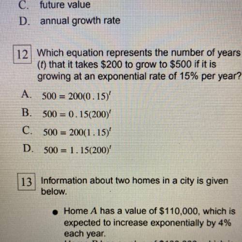 (Please Help) Which equation represents the number of years (t) that it takes $200 to grow to $500