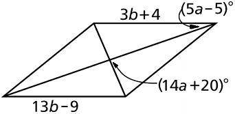 Find the values of a and b in the rhombus. Solve for the value of c, if c=a+b.