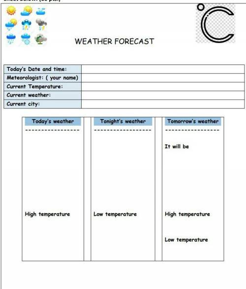 Check on your phone the weather forecast for your area then fill out the report sheet below