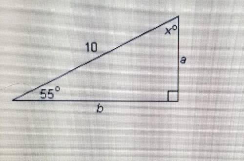 In this triangle, which of the following is true?

O A. The measure of x is 55° and a = 11.47.B. T