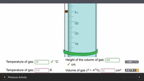What is the temperature of gas and volume of gas