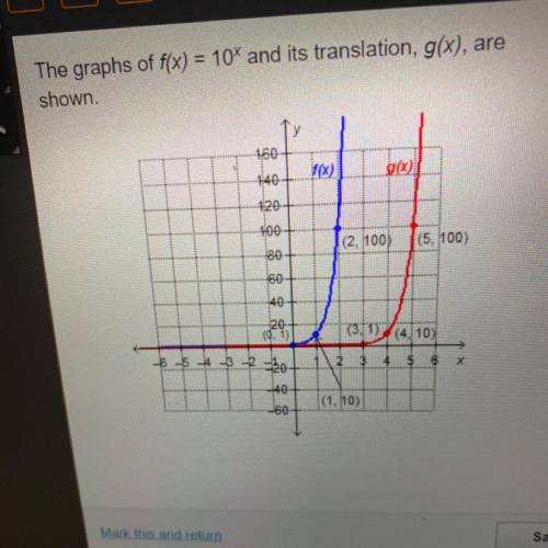 What is the equation of g(x)?

The graphs of f(x) = 10xand its translation, g(x), are
shown What i