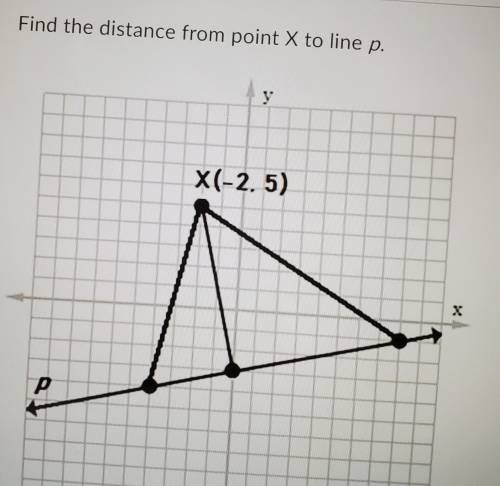 Find the distance from point X to line p. An image of a point X, a line p, and three segments joini