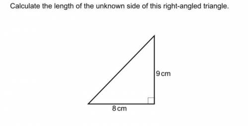 Calculate the length of the unknown side of this right angled triangle