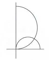 In the figure shown two lines intersect at a right angle and two semicircles are drawn so that each