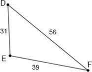 Which of the following applies the law of cosines correctly and could be solved to find m∠E? ANSWER