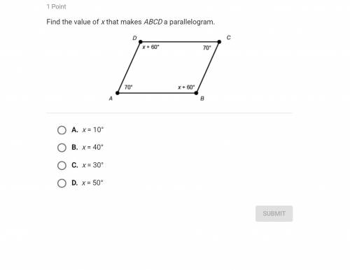Find the value of x that makes abcd a parallelogram