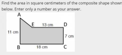 Find the area in square centimeters of the composite shape shown below. Enter only a number as your