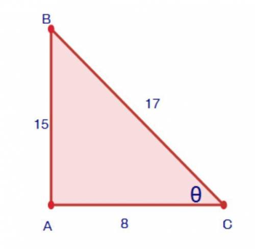 Find the cosine ratio of angle Θ. Hint: Use the slash symbol ( / ) to represent the fraction bar, a