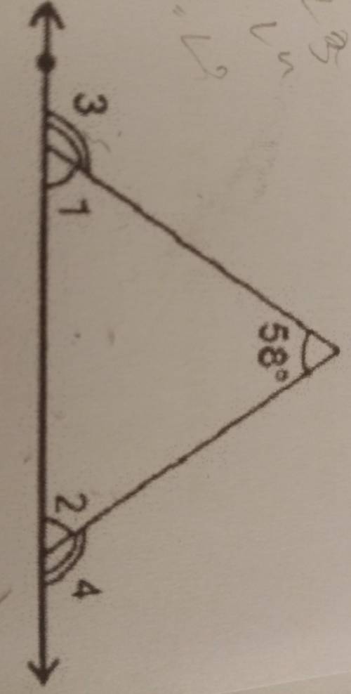 In the given figure angle 1 is equal to angle 2 then the measurements of angle 3 and angle 4 are