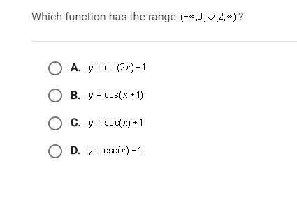 Which function has the range (-∞, 0) and a range of (2, ∞)?