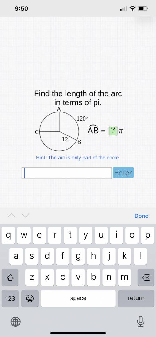 Find the length of the arc in terms of pi