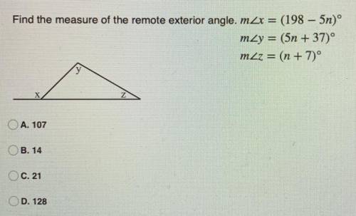 Find the measure of the remote exterior angle.