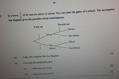 In a town,

1/5 of all cars are silver in colour. Two cars pass the gates of a school. The incompl