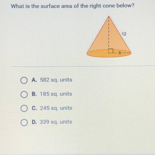 What is the surface area of the right cone below?